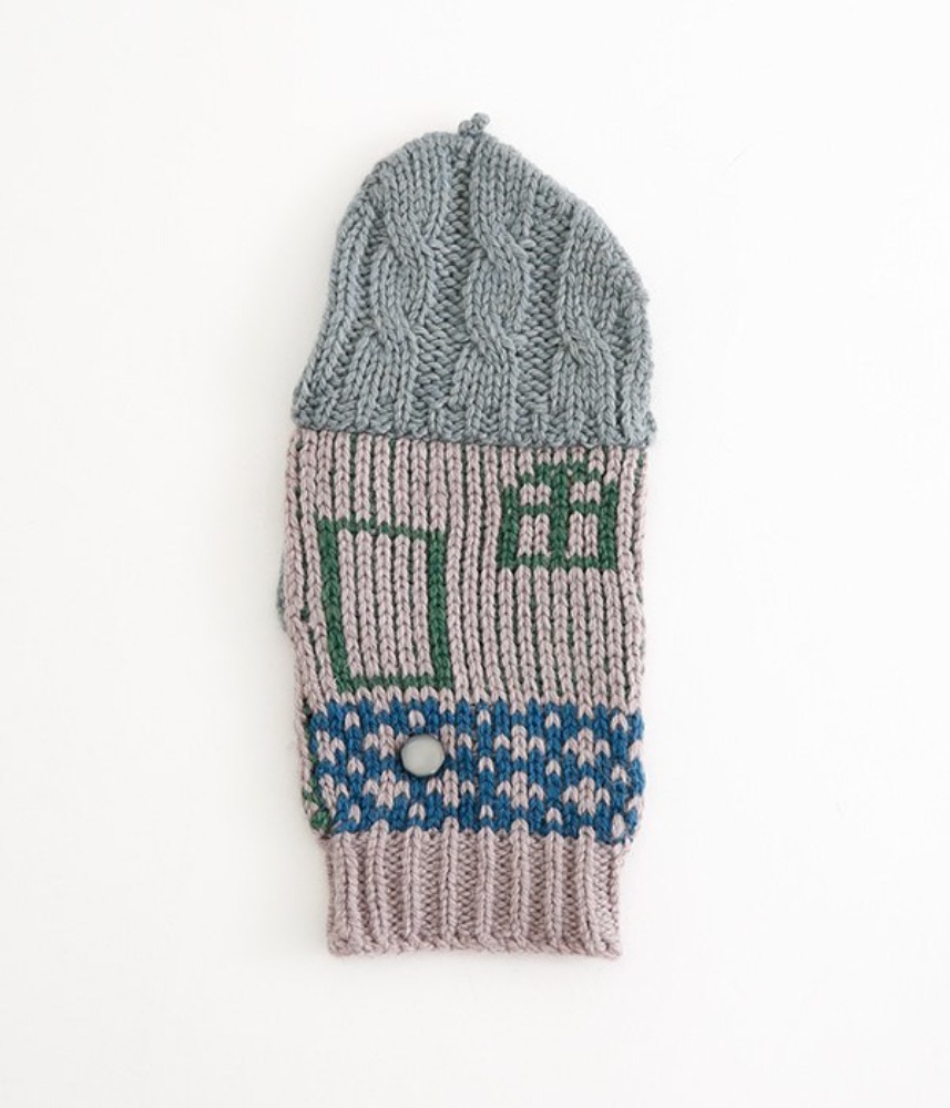 [north object de petit…]  tree and house pattern 2way knit gloves / grey