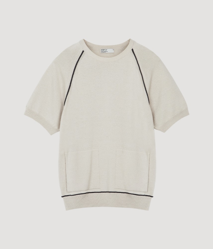 [KNITLY]  TWO POCKET LINE SHORT SLEEVE KNIT TOP / dark cloud