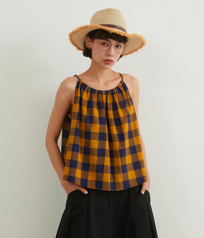[On One’s Own]  last restock ! cotton bicolor check camisole / yellow x navy