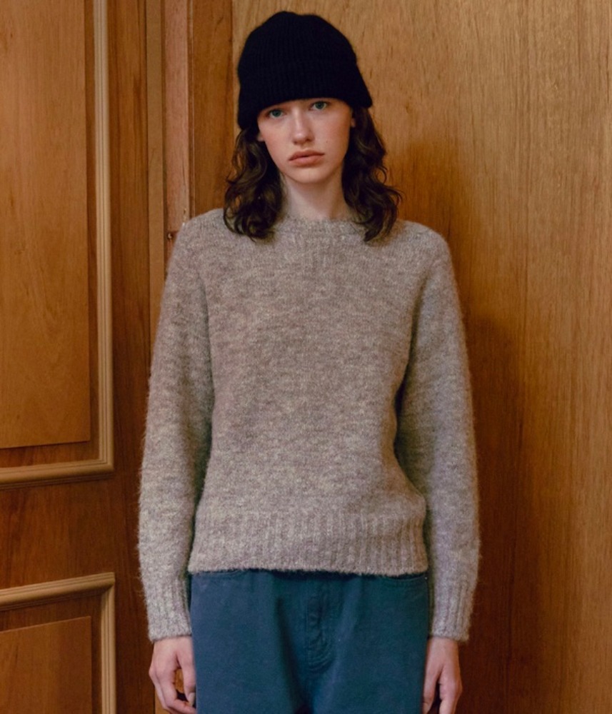 [KNITLY] Whole Garment Wool Sweater (Beige)