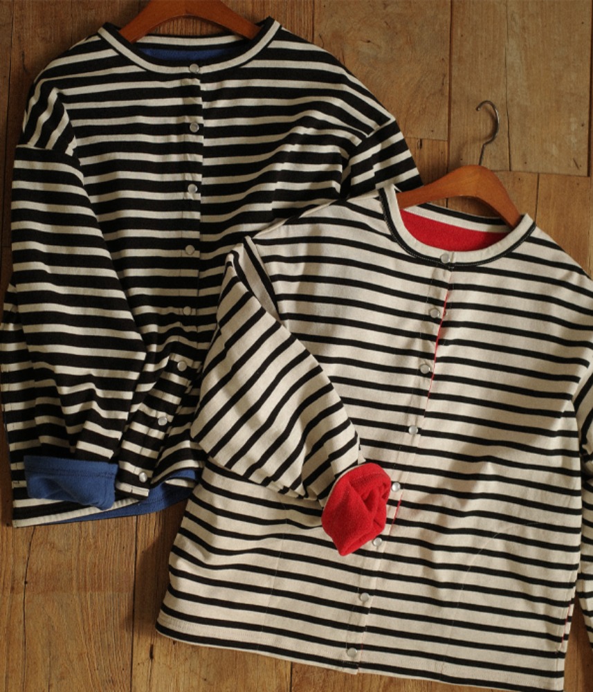 [JPN buying]  MMO flip side fleece snap button stripe cardigan / 2 colors