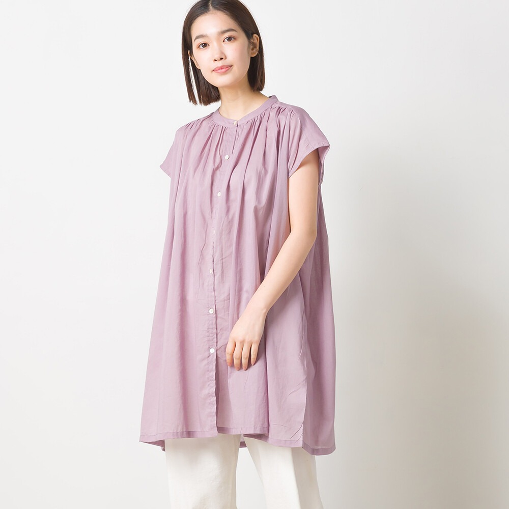 [OMNES]  voile cotton pleats gather tunic blouse / 3color