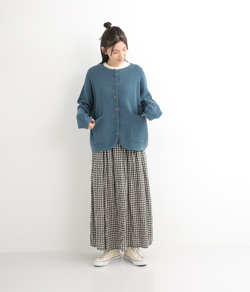 [NORTHERN TRUCK]  drop shoulder wide cotton knit cardigan / blue