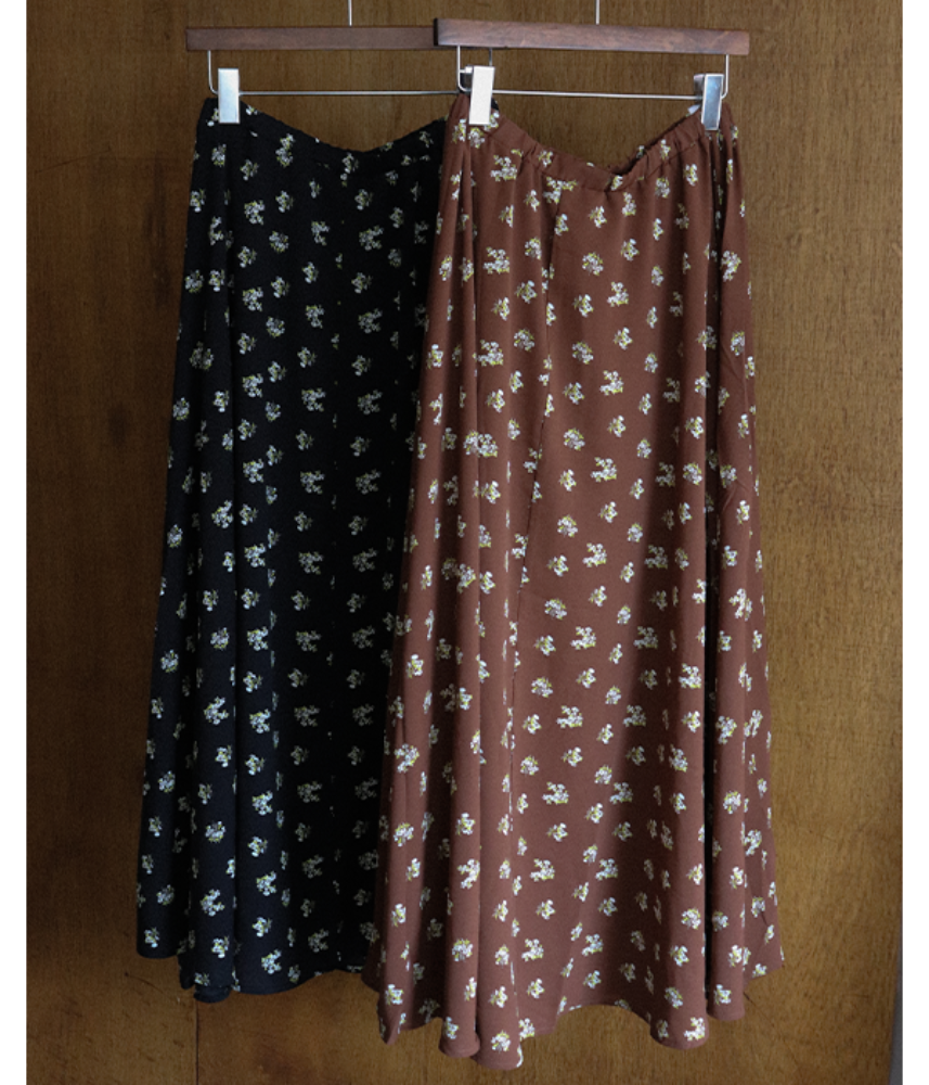 [OMNES]  flower print circular long skirt / 2color
