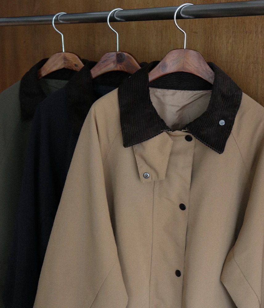 [OMNES]  corduroy collar oversized long coat / 3color
