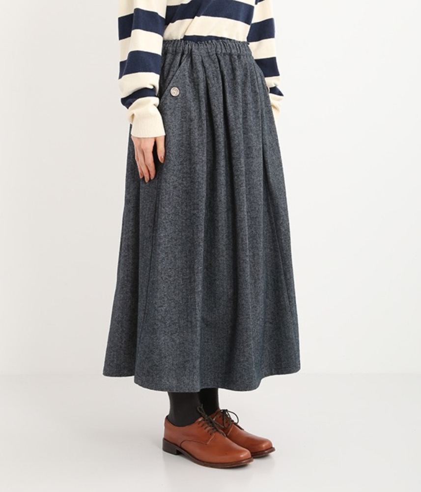[Keitto]  WINTER ! herringbone and button skirt / dark navy