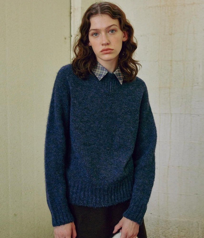 [KNITLY] Whole Garment Wool Sweater (Navy)