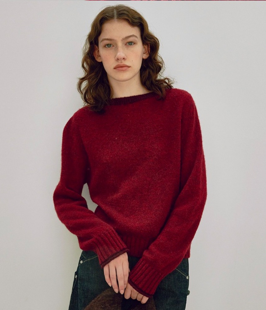 [KNITLY] Baby Alpaca Boat Neck Sweater (Red)