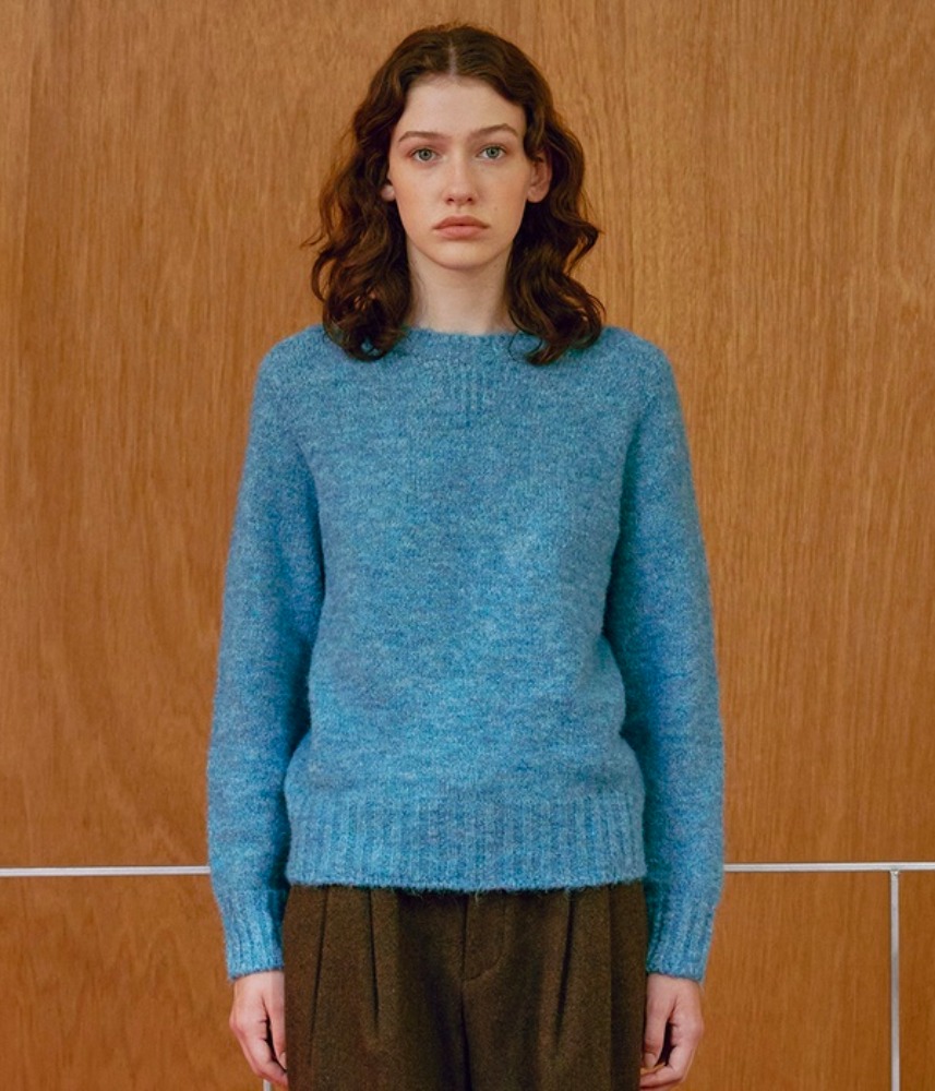 [KNITLY] Whole Garment Wool Sweater (Blue)