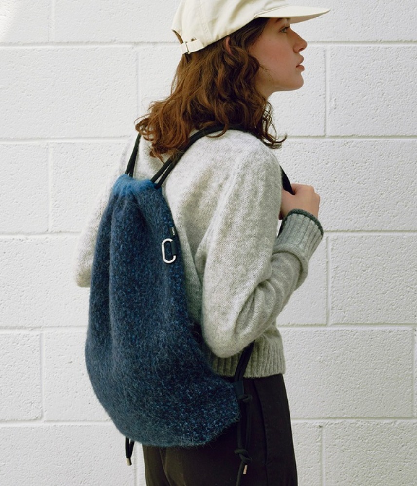 [KNITLY] Brushed Alpaca Knit String Backpack (Blue)