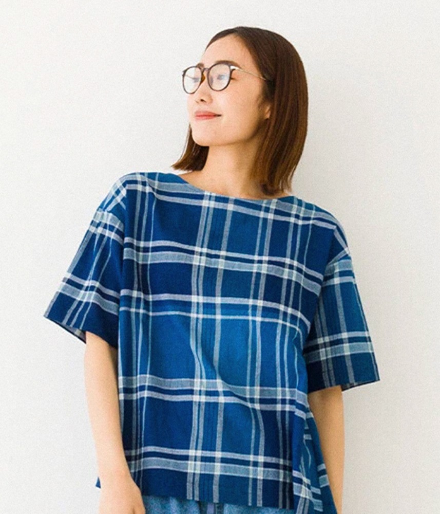 [PEOPLE] [ケルム]  indigo yarn-dyed cotton pullover  / 1. blue check