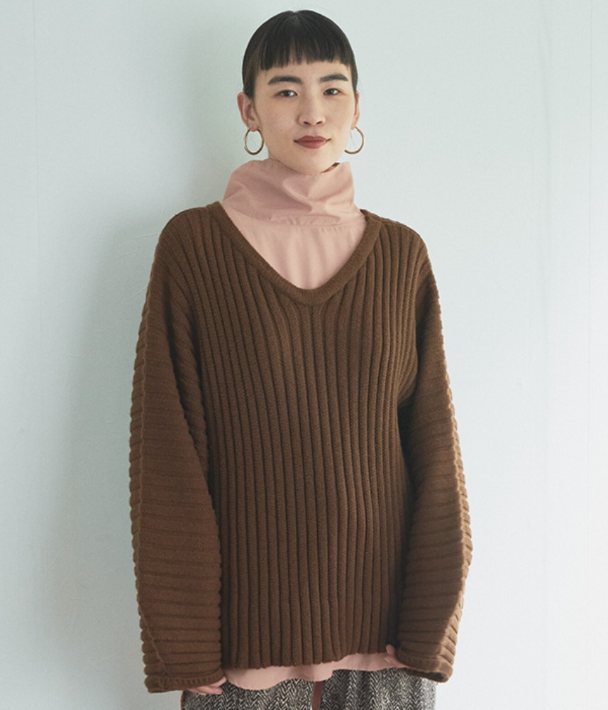 [AUDREY] [Audrey and John Wad]  reversible rib knit pullover / 02 brown