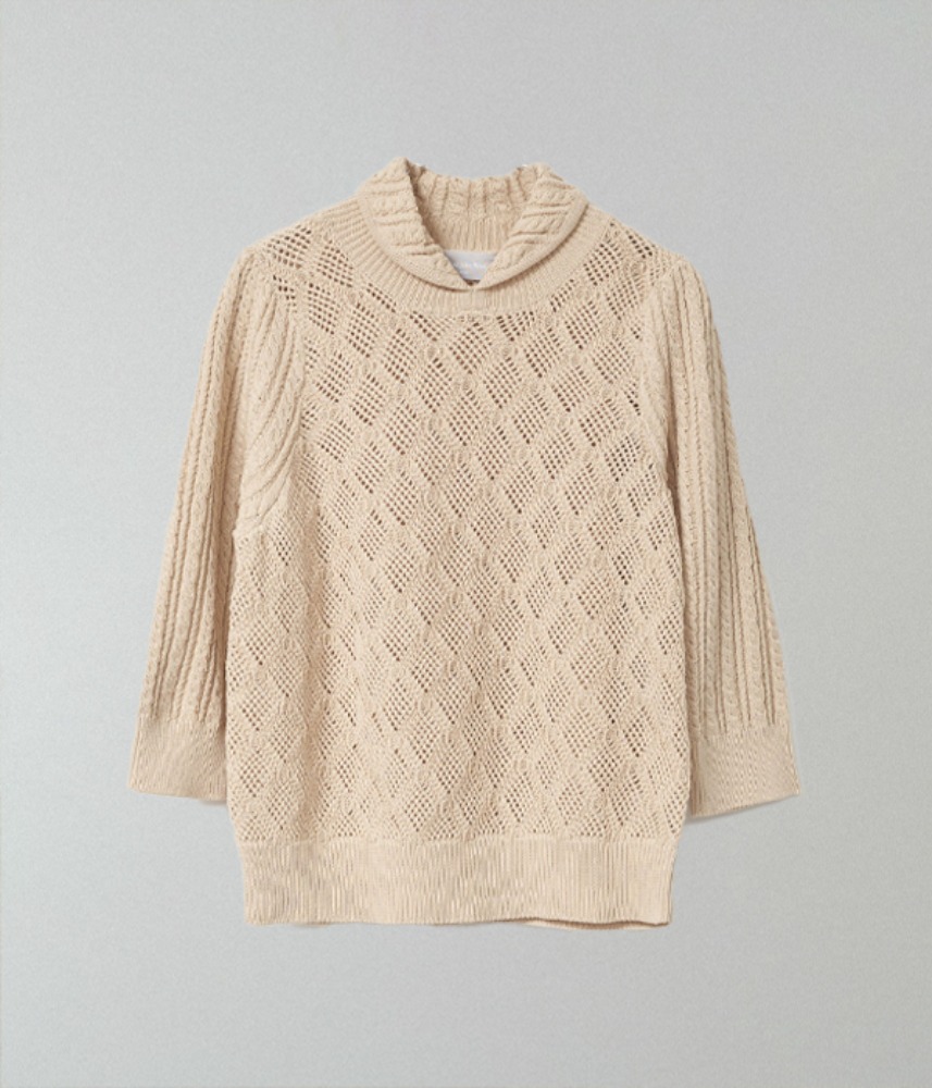 [AUDREY] [Audrey and John Wad]  round collar patterned SS cotton knit / 3 colors